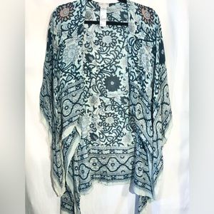 Free People Mint Green and Navy Floral Paisley Swim Coverup